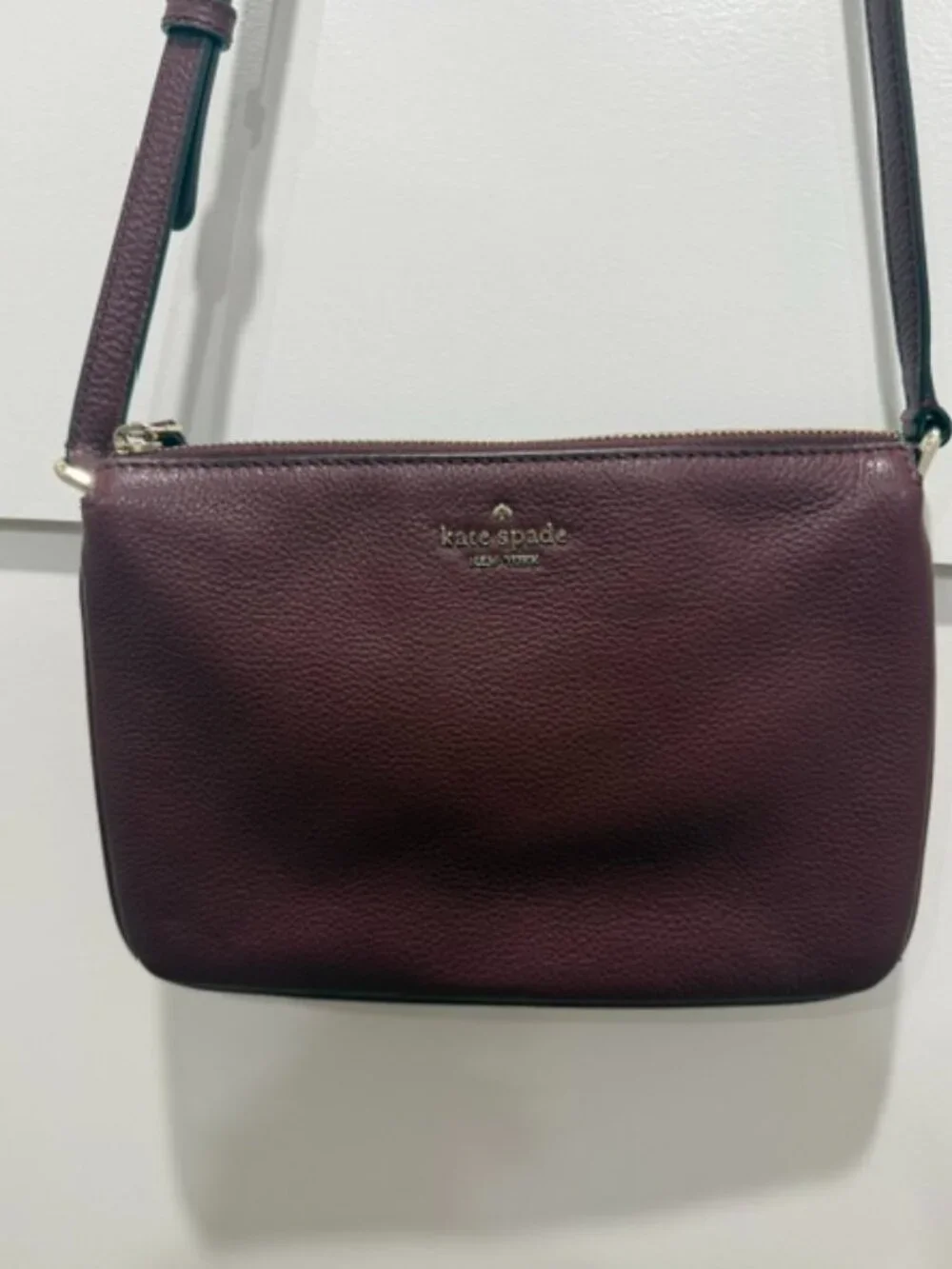 NWOT Kate Spade Triple Gusset Pebbled Leather Crossbody – Choc Cherry/Burgundy